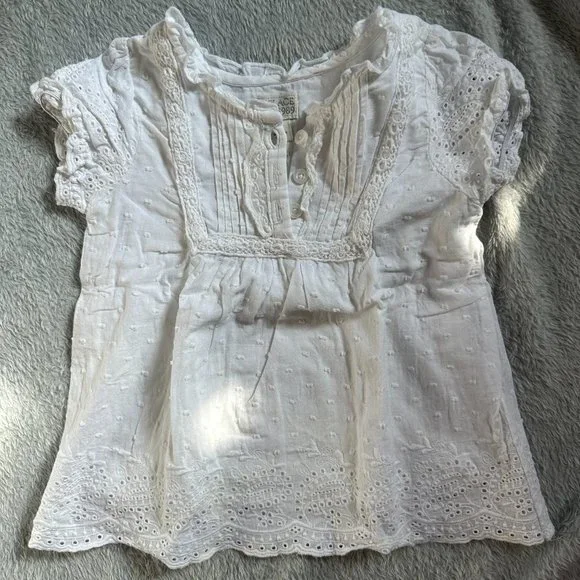 Like New Baby Girl Short Sleeve Peasant Top White Eyelet Hem Accent Sz 3T - Picture 1 of 6
